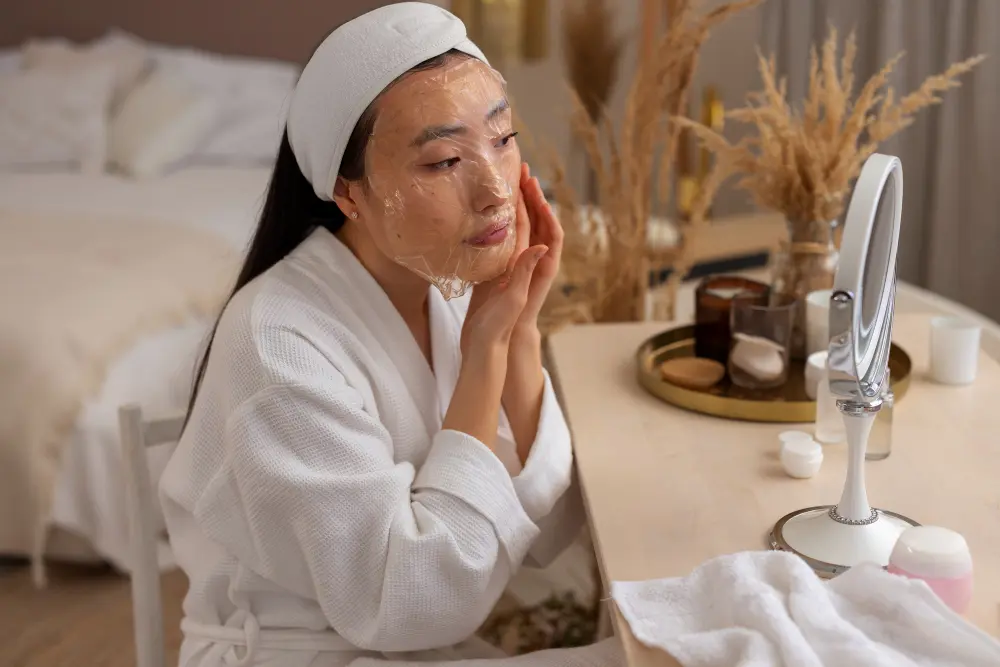 Mulher praticando a técnica de Double Cleansing com óleo de limpeza coreano