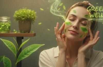 chá verde no rosto